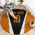 Bass Fishing Round Carpet Jumping Largemouth Fish on Black Hex Pattern and Orange White Lightning Accents - Wonder Print Shop