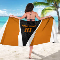 Bass Fishing Sarong Jumping Largemouth Fish on Black Hex Pattern and Orange White Lightning Accents - Wonder Print Shop