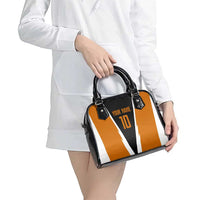 Bass Fishing Shoulder Handbag Jumping Largemouth Fish on Black Hex Pattern and Orange White Lightning Accents - Wonder Print Shop