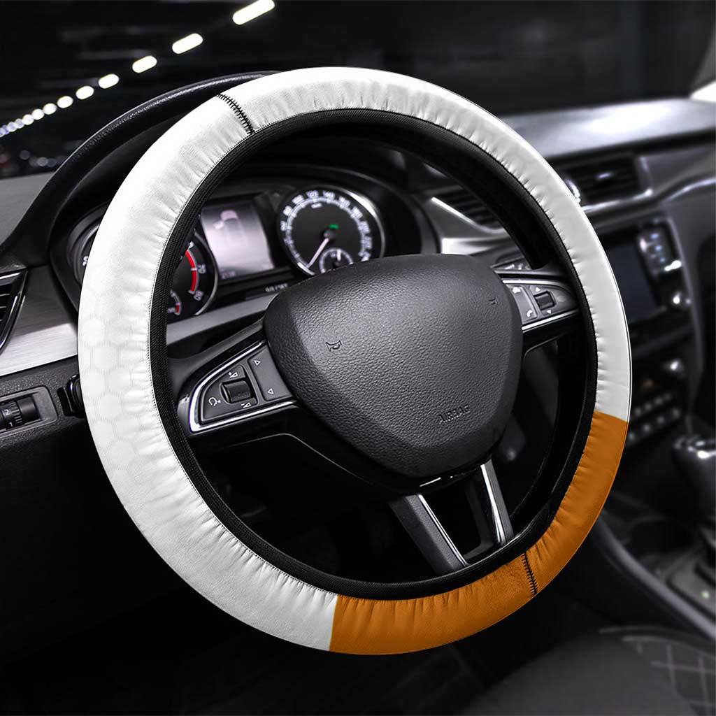 Bass Fishing Steering Wheel Cover Jumping Largemouth Fish on Black Hex Pattern and Orange White Lightning Accents - Wonder Print Shop