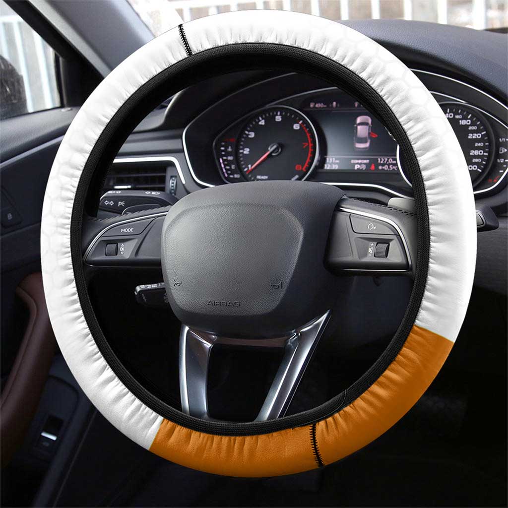 Bass Fishing Steering Wheel Cover Jumping Largemouth Fish on Black Hex Pattern and Orange White Lightning Accents - Wonder Print Shop