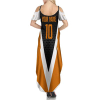 Bass Fishing Summer Maxi Dress Jumping Largemouth Fish on Black Hex Pattern and Orange White Lightning Accents - Wonder Print Shop