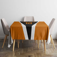 Bass Fishing Tablecloth Jumping Largemouth Fish on Black Hex Pattern and Orange White Lightning Accents - Wonder Print Shop