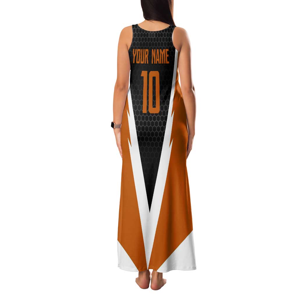 Bass Fishing Tank Maxi Dress Jumping Largemouth Fish on Black Hex Pattern and Orange White Lightning Accents - Wonder Print Shop