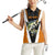 Bass Fishing Women Sleeveless Polo Shirt Jumping Largemouth Fish on Black Hex Pattern and Orange White Lightning Accents - Wonder Print Shop