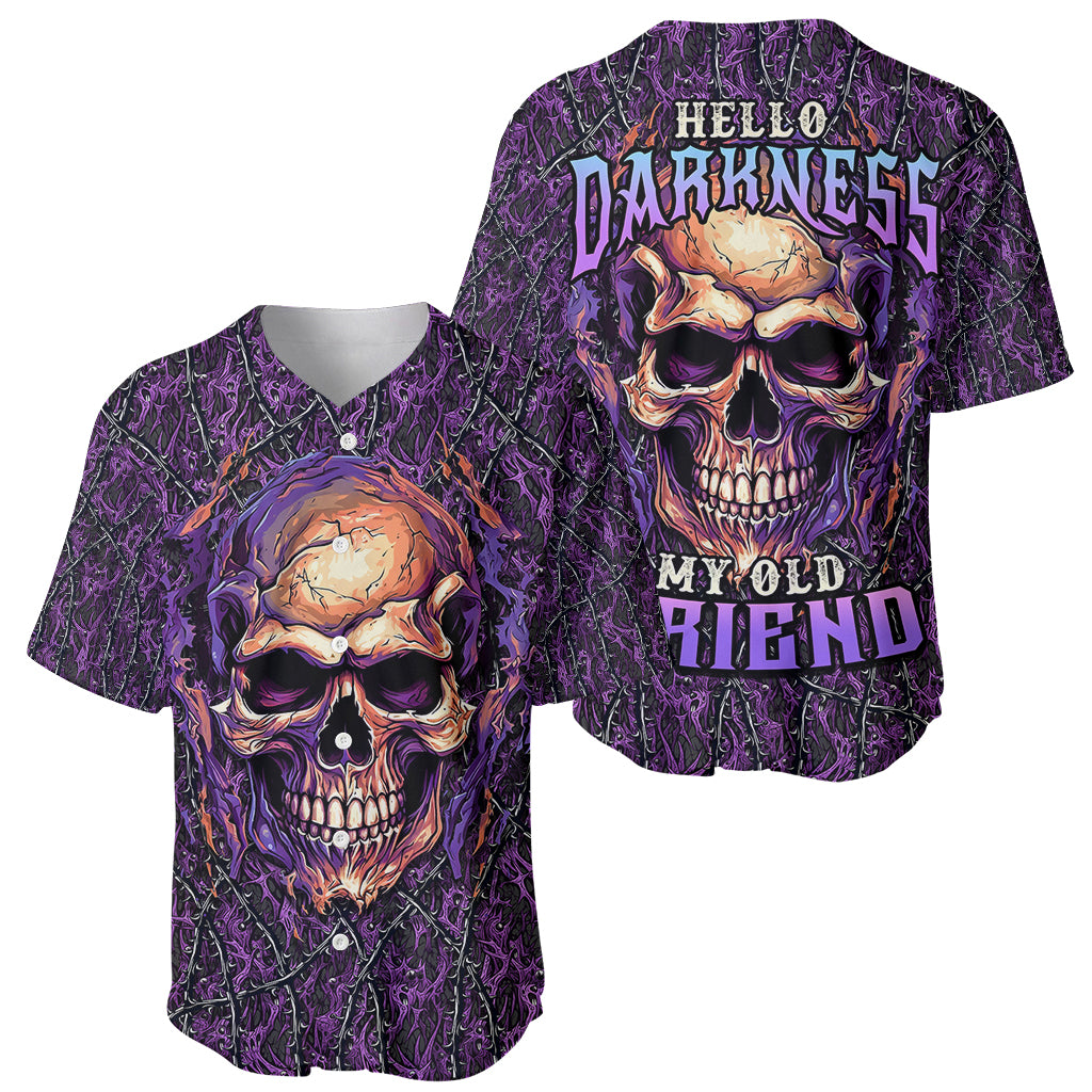 Skull Baseball Jersey Hello Darkness My Old Friend - Horror Seamless Pattern Purple - Wonder Print Shop