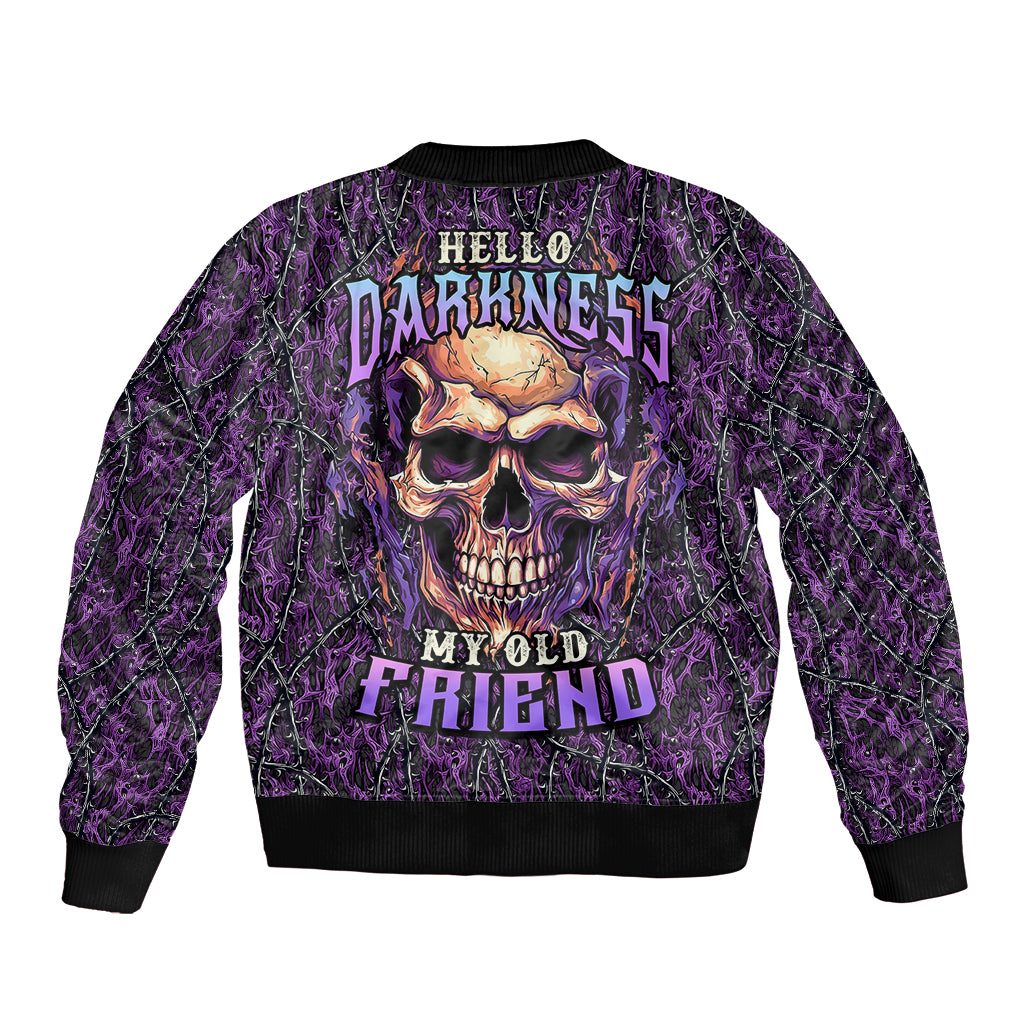 Skull Bomber Jacket Hello Darkness My Old Friend - Horror Seamless Pattern Purple - Wonder Print Shop
