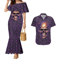 Skull Couples Matching Mermaid Dress And Hawaiian Shirt Hello Darkness My Old Friend - Horror Seamless Pattern Purple - Wonder Print Shop