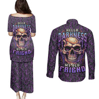 Skull Couples Matching Puletasi Dress and Long Sleeve Button Shirts Hello Darkness My Old Friend - Horror Seamless Pattern Purple - Wonder Print Shop