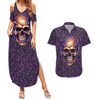 Skull Couples Matching Summer Maxi Dress and Hawaiian Shirt Hello Darkness My Old Friend - Horror Seamless Pattern Purple - Wonder Print Shop