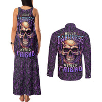 Skull Couples Matching Tank Maxi Dress and Long Sleeve Button Shirts Hello Darkness My Old Friend - Horror Seamless Pattern Purple - Wonder Print Shop