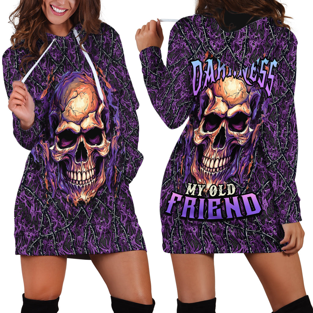 Skull Hoodie Dress Hello Darkness My Old Friend - Horror Seamless Pattern Purple - Wonder Print Shop