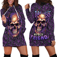 Skull Hoodie Dress Hello Darkness My Old Friend - Horror Seamless Pattern Purple - Wonder Print Shop