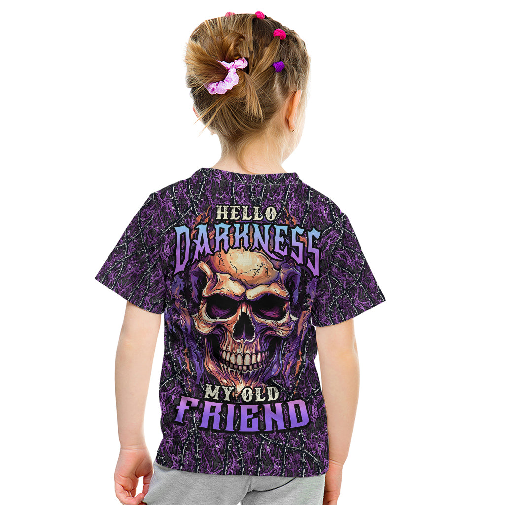 Skull Kid T Shirt Hello Darkness My Old Friend - Horror Seamless Pattern Purple - Wonder Print Shop