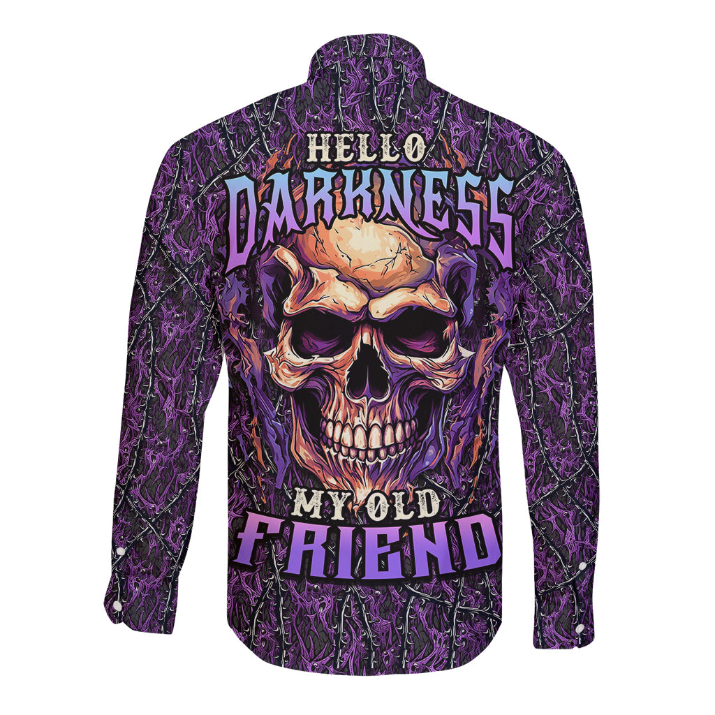 Skull Long Sleeve Button Shirt Hello Darkness My Old Friend - Horror Seamless Pattern Purple - Wonder Print Shop