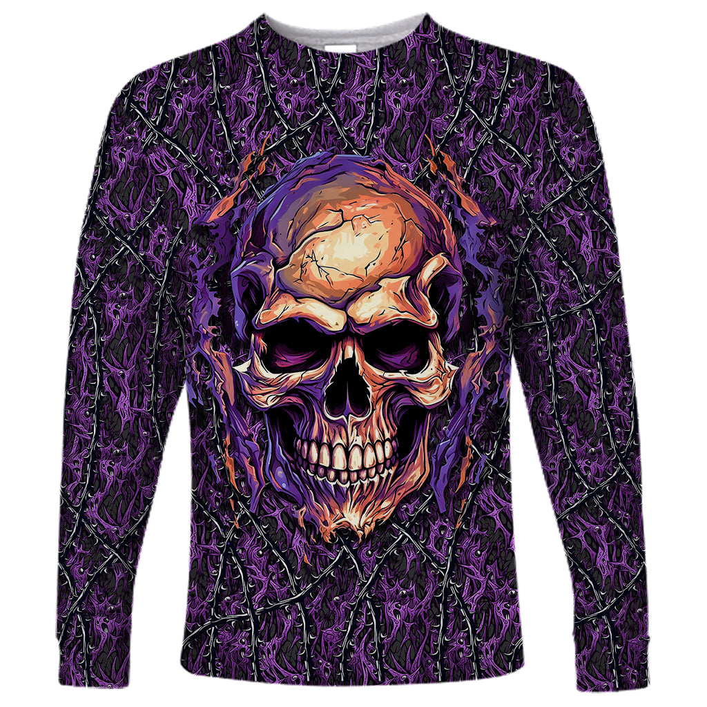 Skull Long Sleeve Shirt Hello Darkness My Old Friend - Horror Seamless Pattern Purple - Wonder Print Shop
