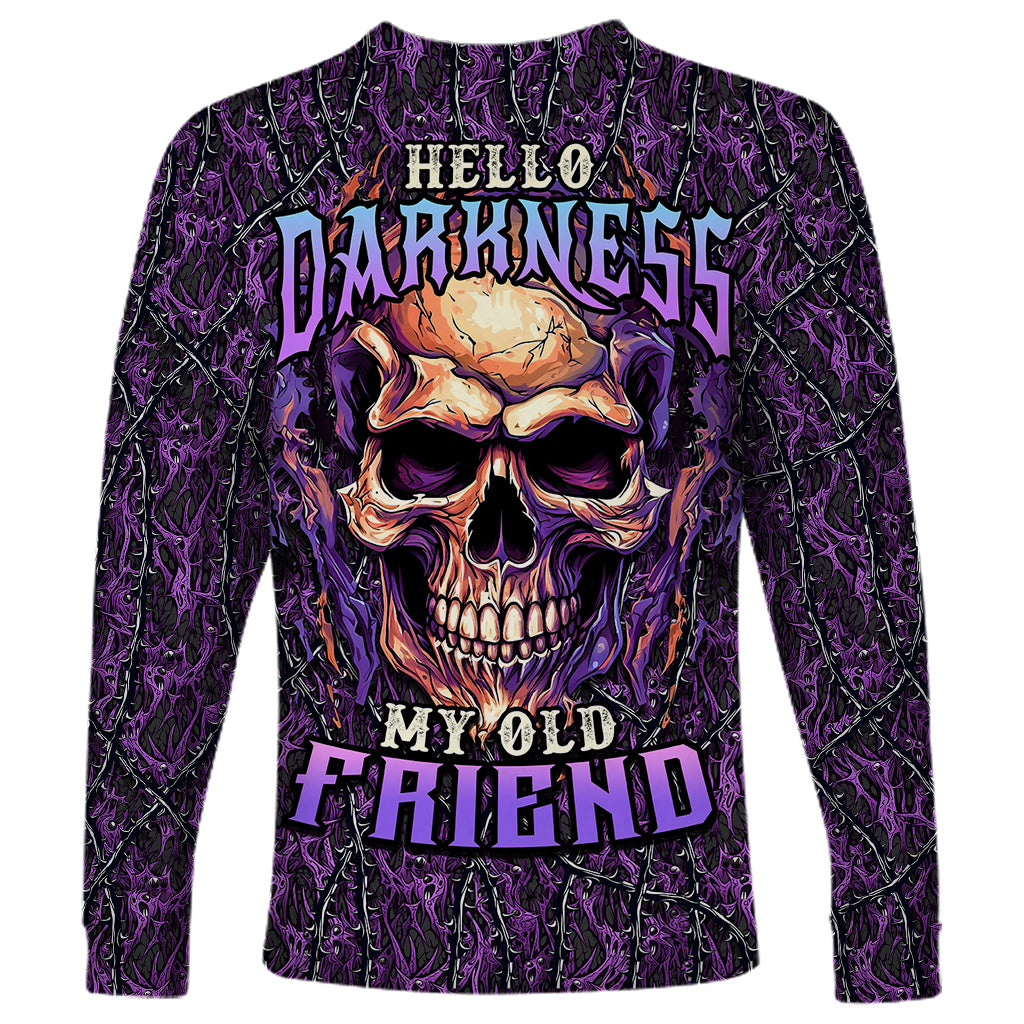 Skull Long Sleeve Shirt Hello Darkness My Old Friend - Horror Seamless Pattern Purple - Wonder Print Shop