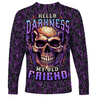 Skull Long Sleeve Shirt Hello Darkness My Old Friend - Horror Seamless Pattern Purple - Wonder Print Shop