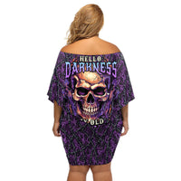 Skull Off Shoulder Short Dress Hello Darkness My Old Friend - Horror Seamless Pattern Purple - Wonder Print Shop