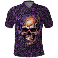 Skull Polo Shirt Hello Darkness My Old Friend - Horror Seamless Pattern Purple - Wonder Print Shop