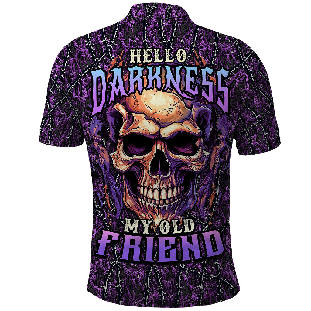 Skull Polo Shirt Hello Darkness My Old Friend - Horror Seamless Pattern Purple - Wonder Print Shop