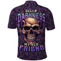 Skull Polo Shirt Hello Darkness My Old Friend - Horror Seamless Pattern Purple - Wonder Print Shop