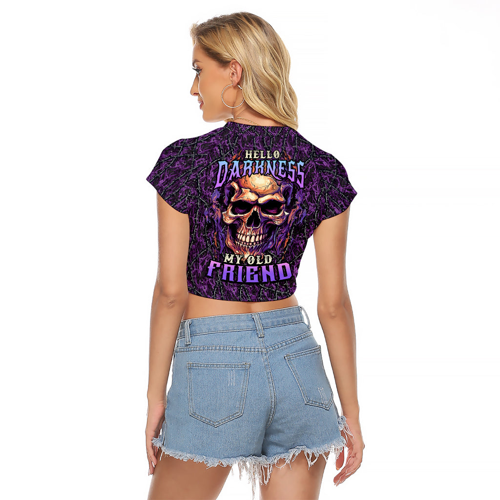 Skull Raglan Cropped T Shirt Hello Darkness My Old Friend - Horror Seamless Pattern Purple - Wonder Print Shop