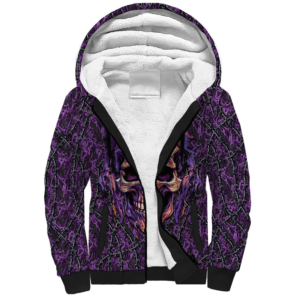 Skull Sherpa Hoodie Hello Darkness My Old Friend - Horror Seamless Pattern Purple - Wonder Print Shop