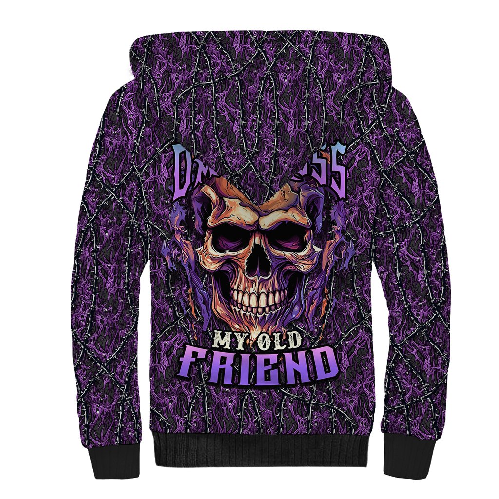 Skull Sherpa Hoodie Hello Darkness My Old Friend - Horror Seamless Pattern Purple - Wonder Print Shop
