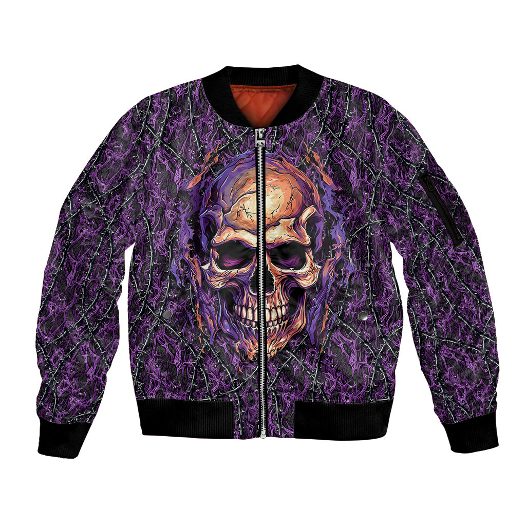 Skull Sleeve Zip Bomber Jacket Hello Darkness My Old Friend - Horror Seamless Pattern Purple - Wonder Print Shop