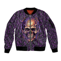 Skull Sleeve Zip Bomber Jacket Hello Darkness My Old Friend - Horror Seamless Pattern Purple - Wonder Print Shop
