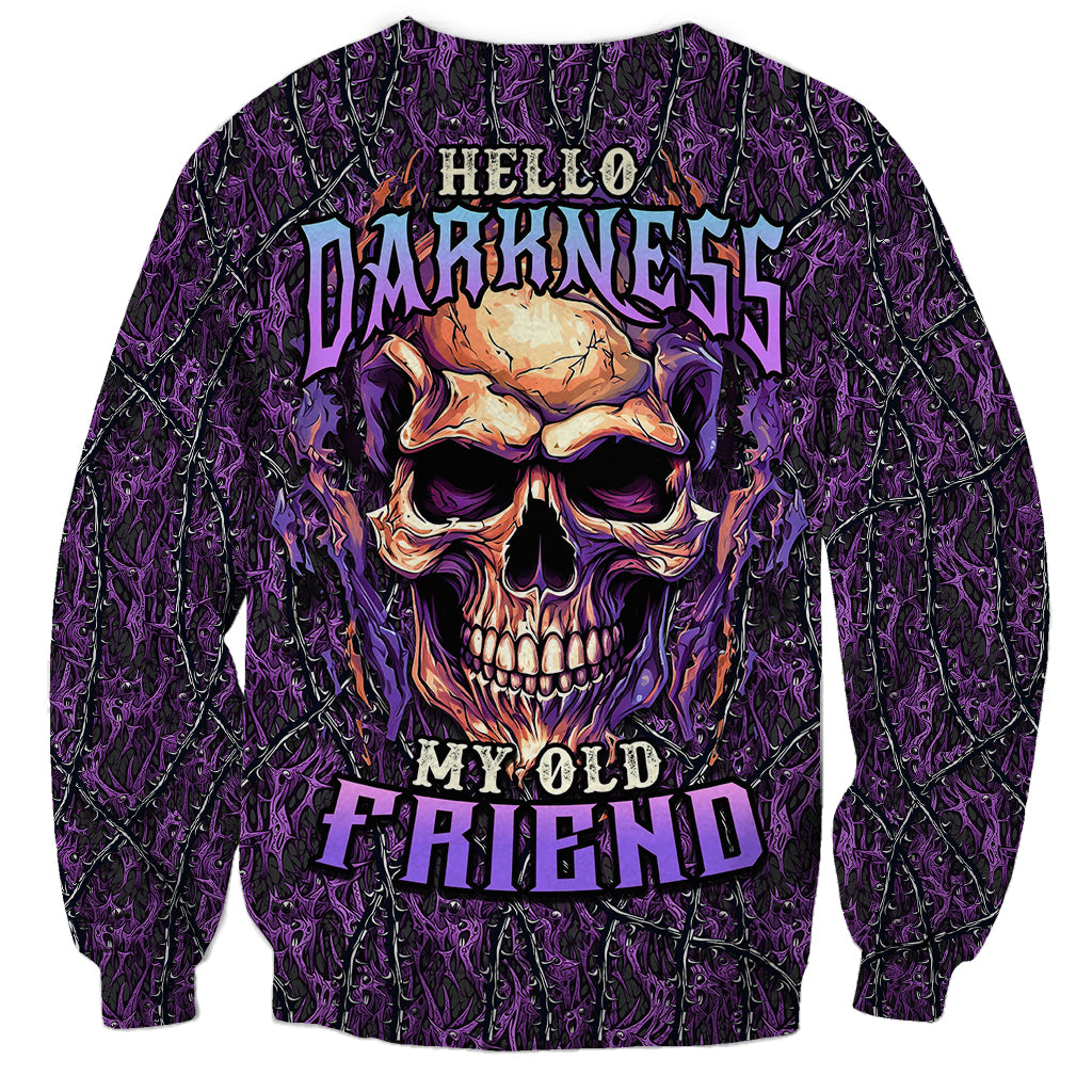 Skull Sweatshirt Hello Darkness My Old Friend - Horror Seamless Pattern Purple - Wonder Print Shop