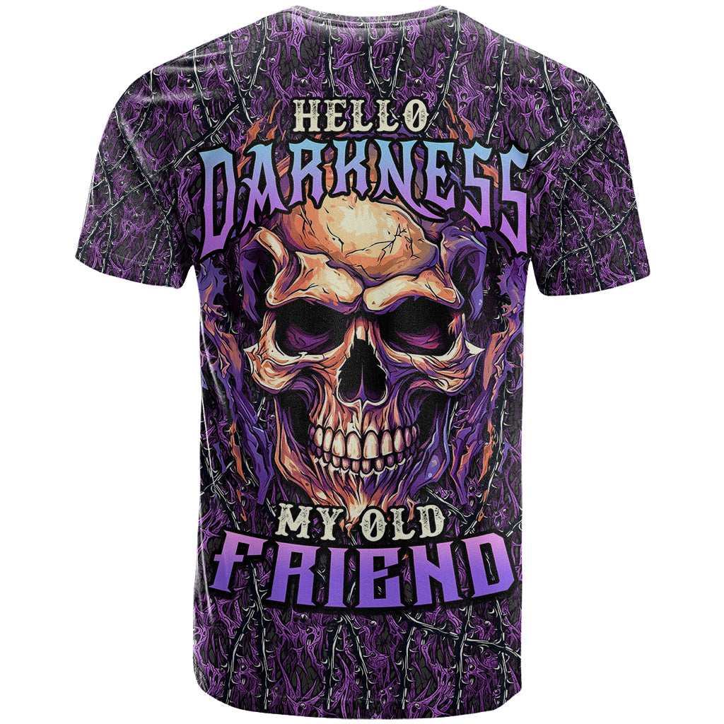 Skull T Shirt Hello Darkness My Old Friend - Horror Seamless Pattern Purple - Wonder Print Shop