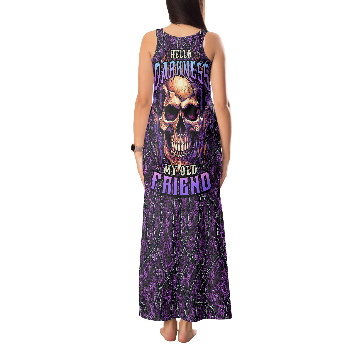Skull Tank Maxi Dress Hello Darkness My Old Friend - Horror Seamless Pattern Purple - Wonder Print Shop