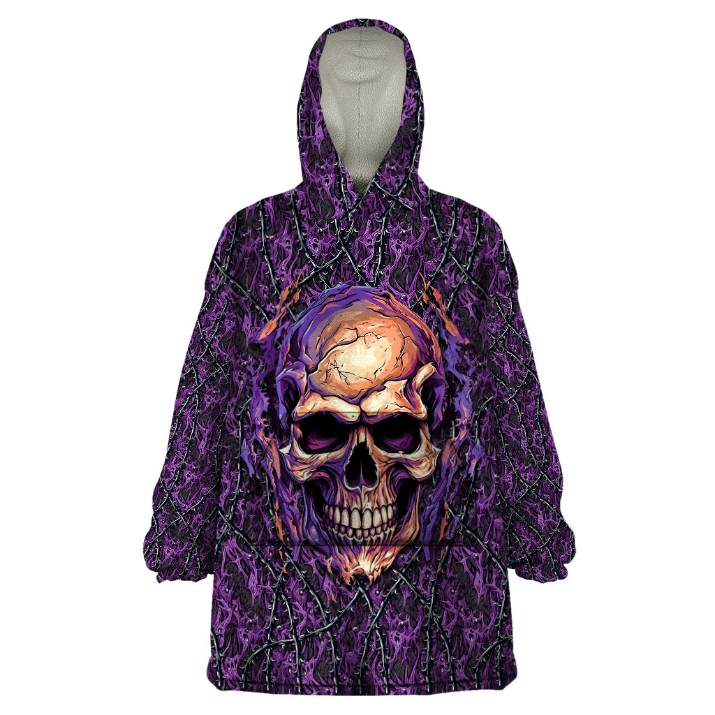 Skull Wearable Blanket Hoodie Hello Darkness My Old Friend - Horror Seamless Pattern Purple - Wonder Print Shop