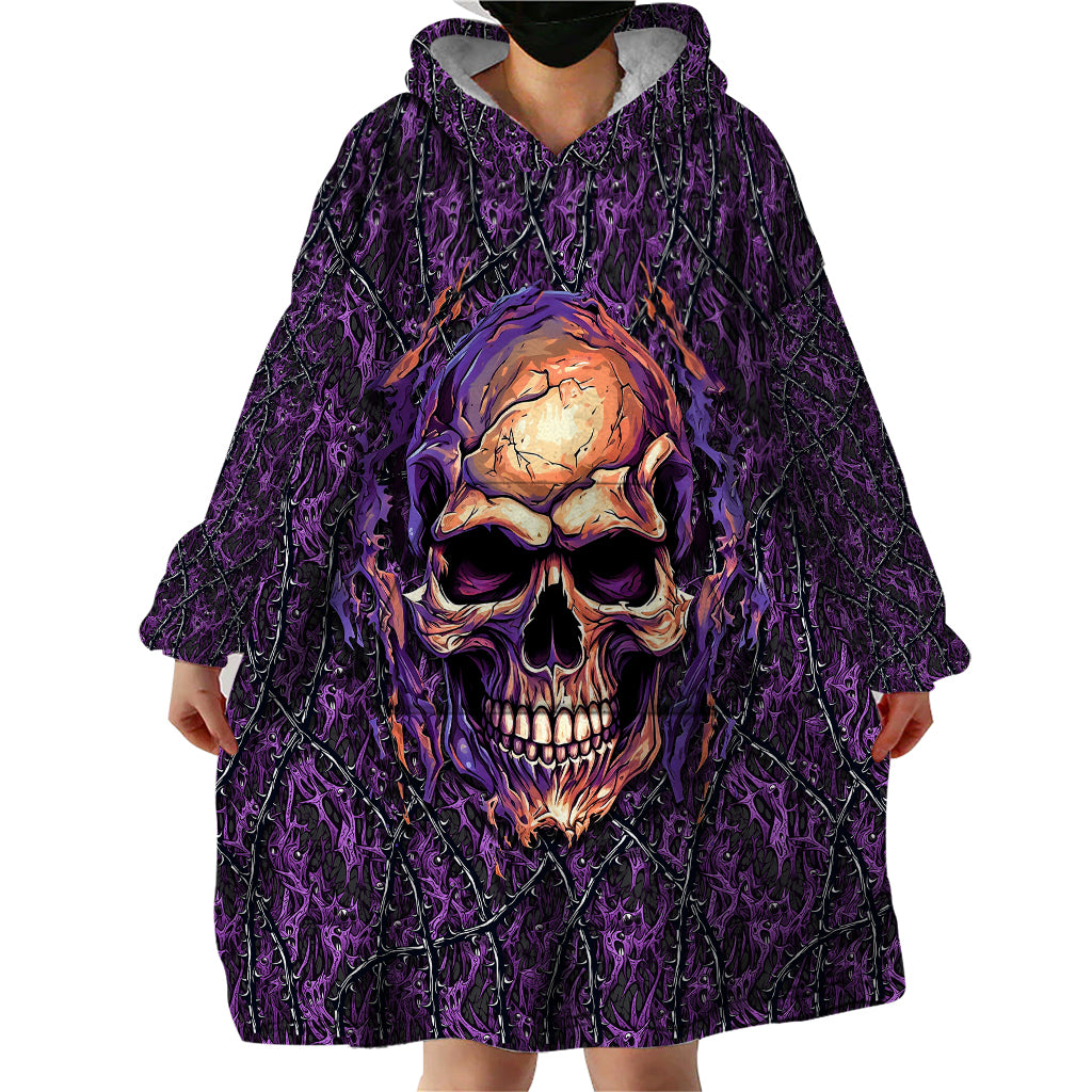 Skull Wearable Blanket Hoodie Hello Darkness My Old Friend - Horror Seamless Pattern Purple - Wonder Print Shop