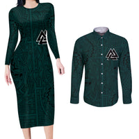 Viking Couples Matching Long Sleeve Bodycon Dress and Long Sleeve Button Shirts Ravens - Hugin And Munin - Wonder Print Shop