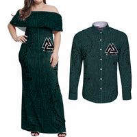 Viking Couples Matching Off Shoulder Maxi Dress and Long Sleeve Button Shirts Ravens - Hugin And Munin - Wonder Print Shop