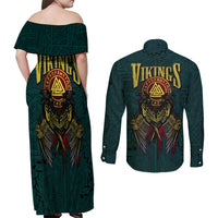 Viking Couples Matching Off Shoulder Maxi Dress and Long Sleeve Button Shirts Ravens - Hugin And Munin - Wonder Print Shop