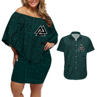 Viking Couples Matching Off Shoulder Short Dress and Hawaiian Shirt Ravens - Hugin And Munin - Wonder Print Shop
