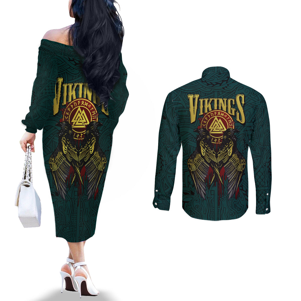viking-couples-matching-off-the-shoulder-long-sleeve-dress-and-long-sleeve-button-shirts-ravens-hugin-and-munin