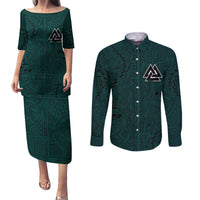 Viking Couples Matching Puletasi Dress and Long Sleeve Button Shirts Ravens - Hugin And Munin - Wonder Print Shop