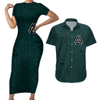 Viking Couples Matching Short Sleeve Bodycon Dress and Hawaiian Shirt Ravens - Hugin And Munin - Wonder Print Shop