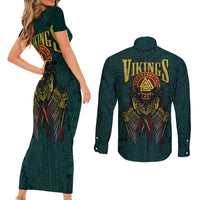 Viking Couples Matching Short Sleeve Bodycon Dress and Long Sleeve Button Shirts Ravens - Hugin And Munin - Wonder Print Shop