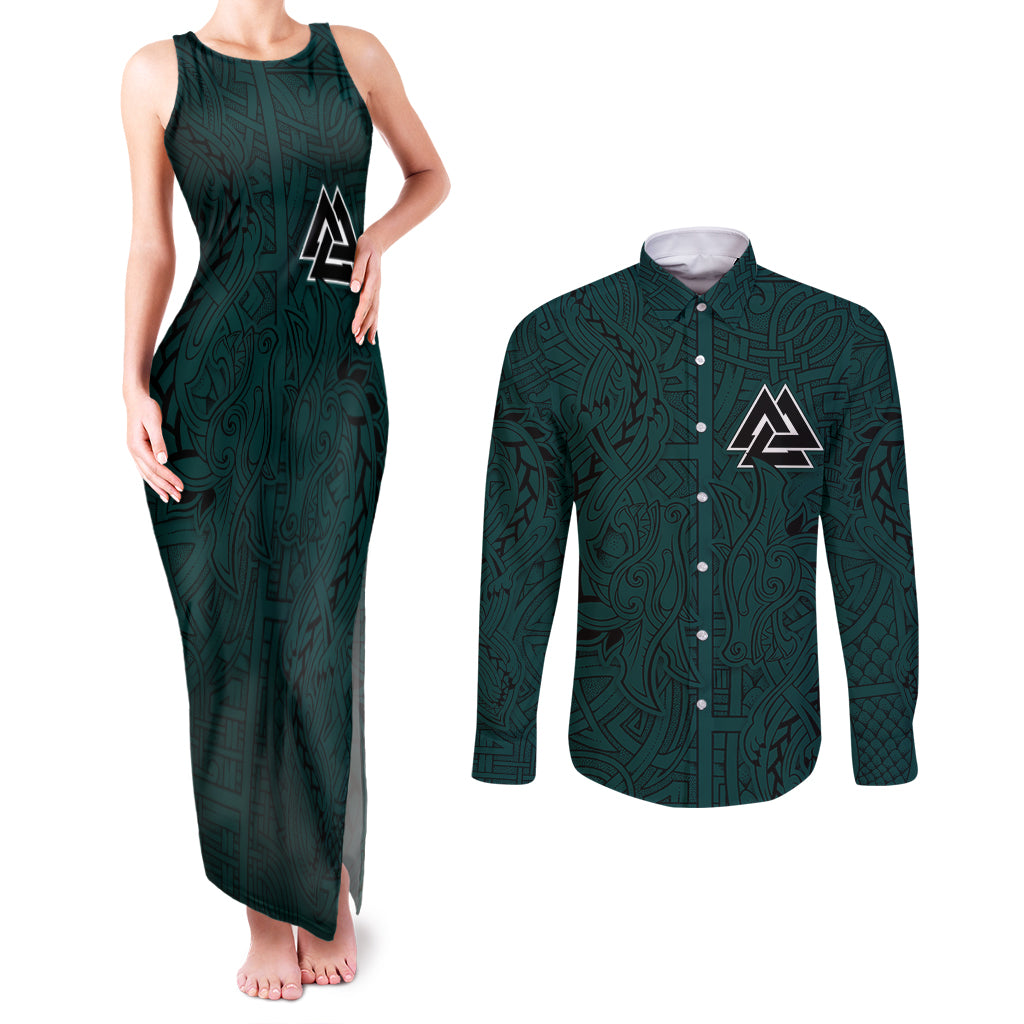 Viking Couples Matching Tank Maxi Dress and Long Sleeve Button Shirts Ravens - Hugin And Munin - Wonder Print Shop