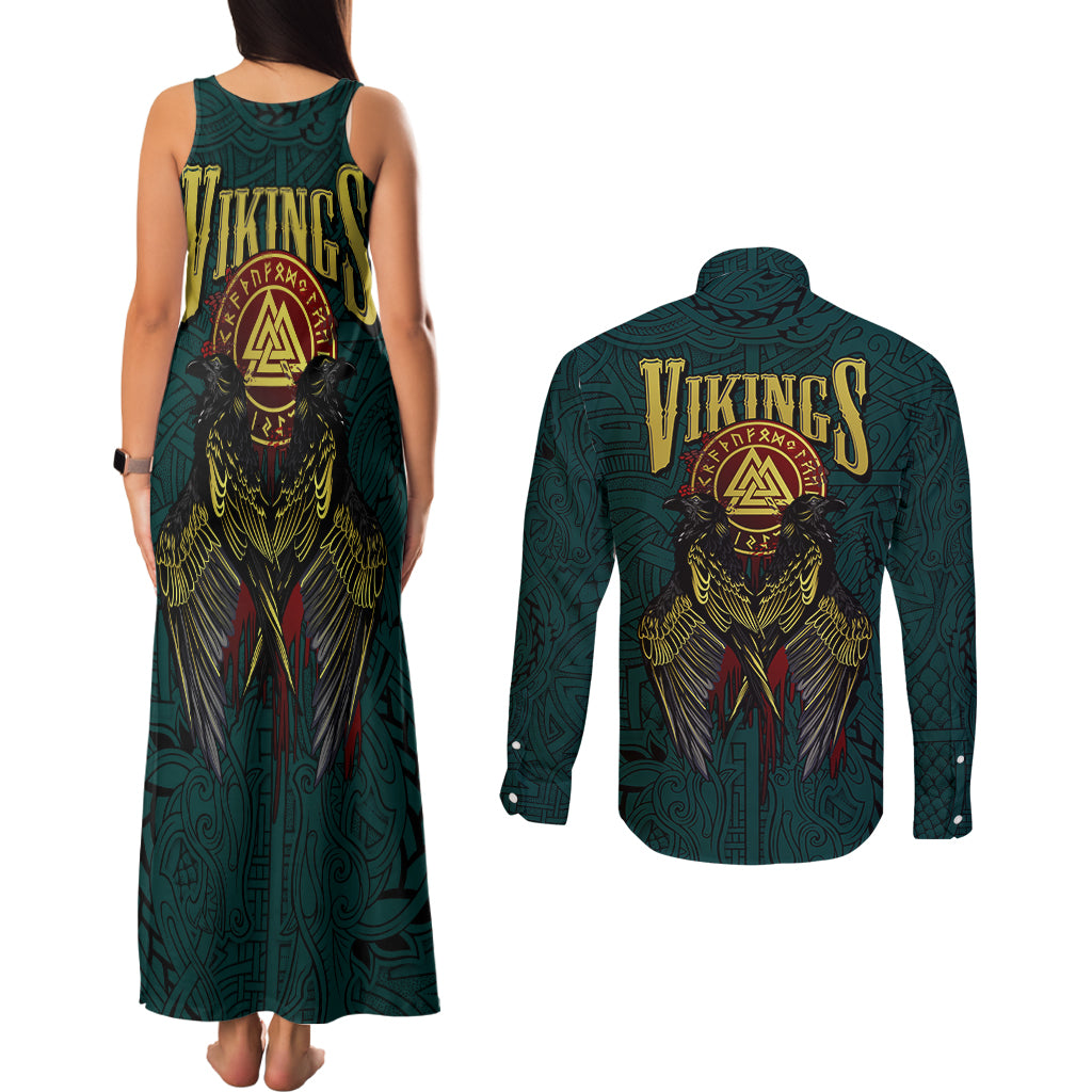 Viking Couples Matching Tank Maxi Dress and Long Sleeve Button Shirts Ravens - Hugin And Munin - Wonder Print Shop