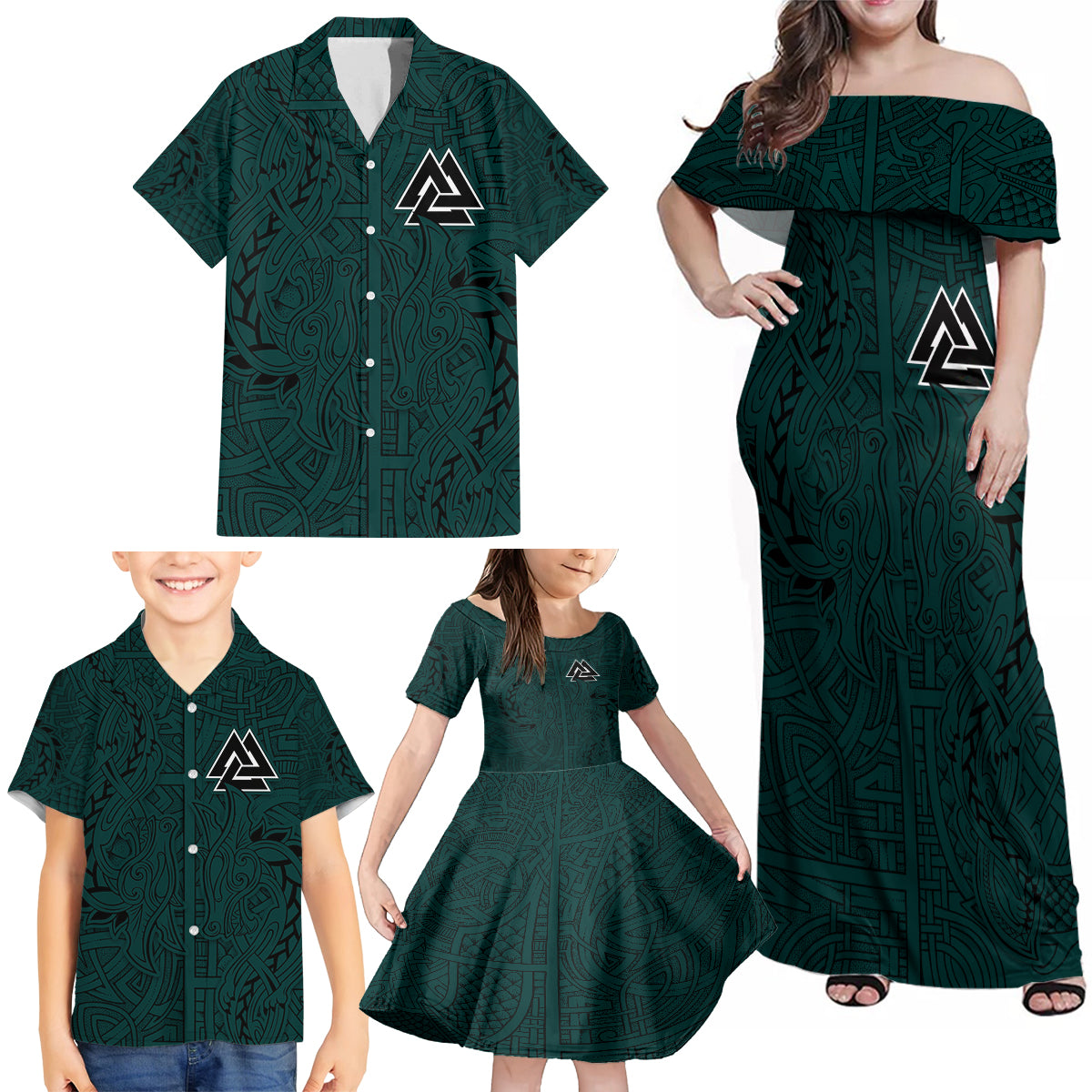 Viking Family Matching Off Shoulder Maxi Dress and Hawaiian Shirt Ravens - Hugin And Munin - Wonder Print Shop
