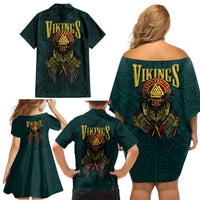 Viking Family Matching Off Shoulder Short Dress and Hawaiian Shirt Ravens - Hugin And Munin - Wonder Print Shop