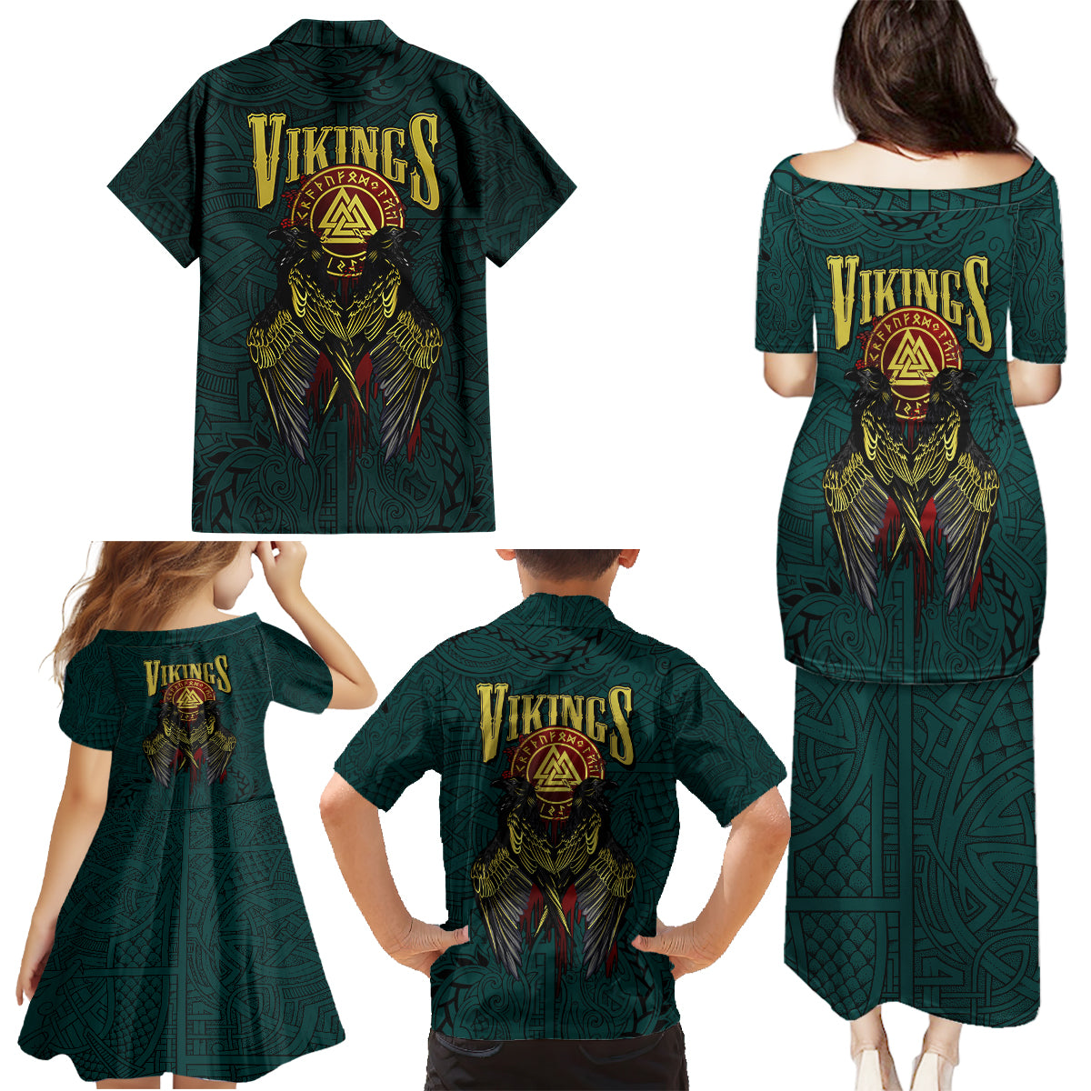 Viking Family Matching Puletasi Dress and Hawaiian Shirt Ravens - Hugin And Munin - Wonder Print Shop