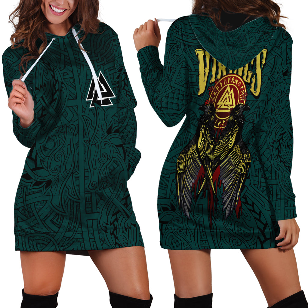 Viking Hoodie Dress Ravens - Hugin And Munin - Wonder Print Shop